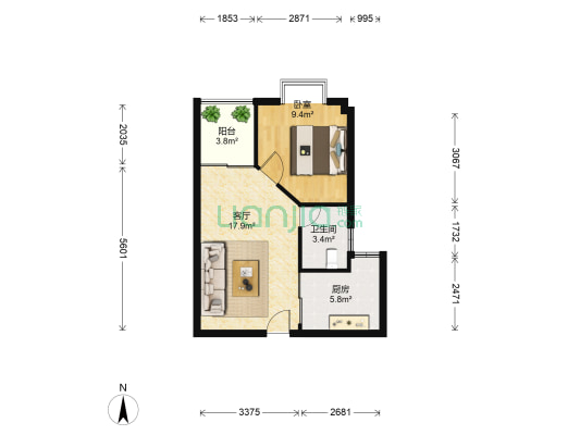 美丽人生 1室1厅1卫 57平方