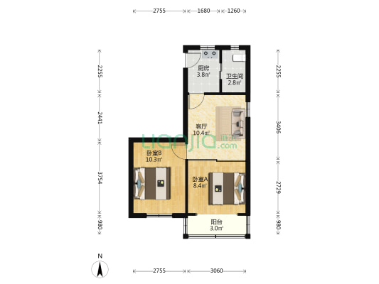 溧阳路1114弄 2室1厅1卫 52平方