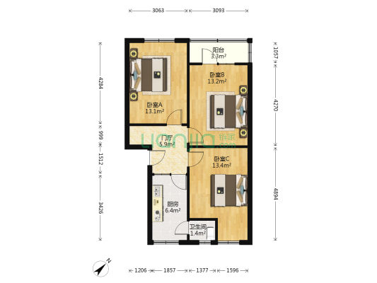 电动工具厂宿舍小区 3室0厅1卫 74平方