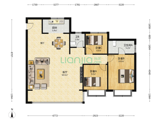令牌未来时光 3室1厅2卫 145平方