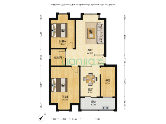 印月花园四期 3室2厅0卫 85平方