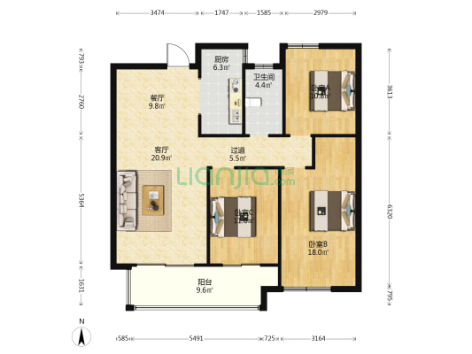 建业城二期(项城) 3室2厅1卫 117平方