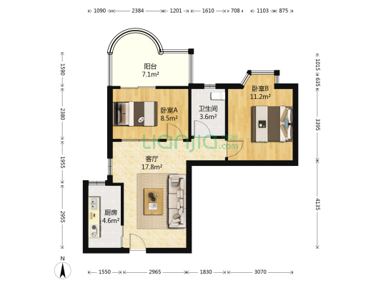 万禾春天 2室1厅1卫 67平方