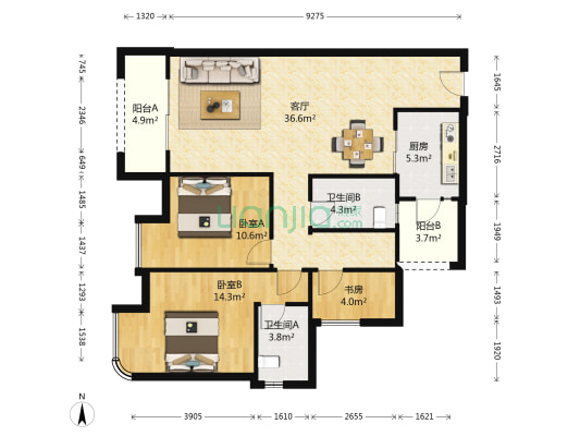 新鸥鹏教育城二期 3室1厅2卫 107平方