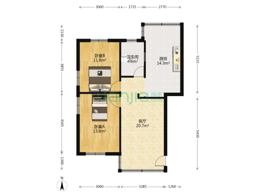 天湖新村 2室1厅1卫 77平方
