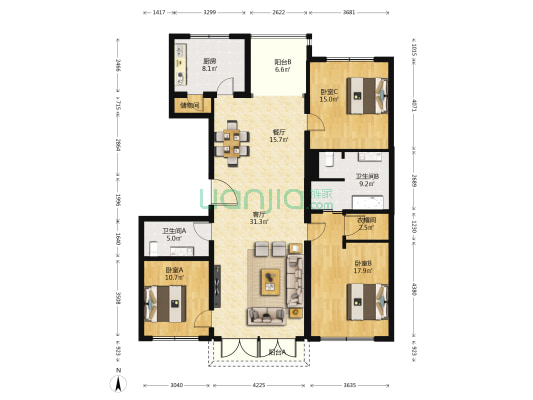远洋天著春秋二期 3室2厅2卫 158平方