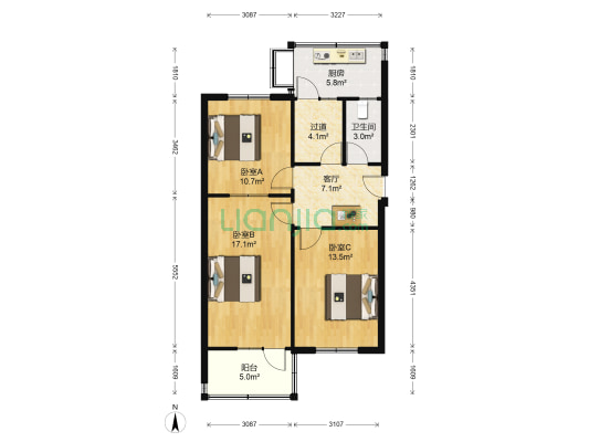 育才街209号院 3室1厅1卫 73平方