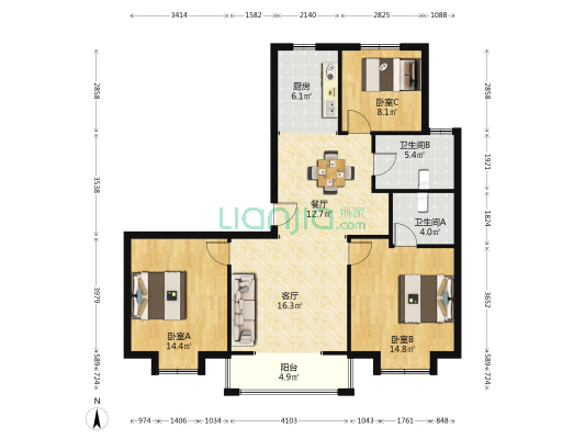 御龙花园三期 3室2厅2卫 122平方