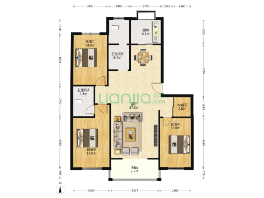 柳林温泉公寓 3室1厅2卫 151平方