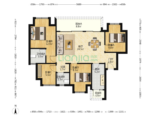 首创禧悦学府（二组团） 4室1厅2卫 99平方