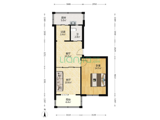 建筑医院家属区 1室2厅1卫 65平方