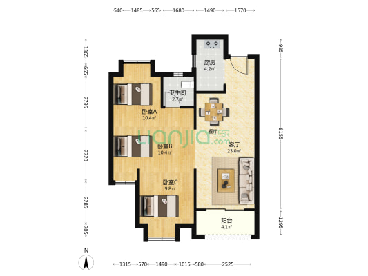 金辉世界城 3室1厅1卫 88平方