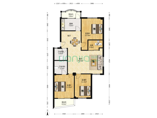 太微花园 4室1厅2卫 122平方