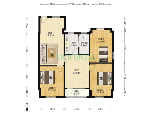 广东化建大院 3室2厅1卫 102平方