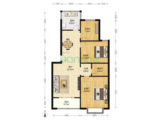 龙凤苑小区 3室1厅0卫 109平方