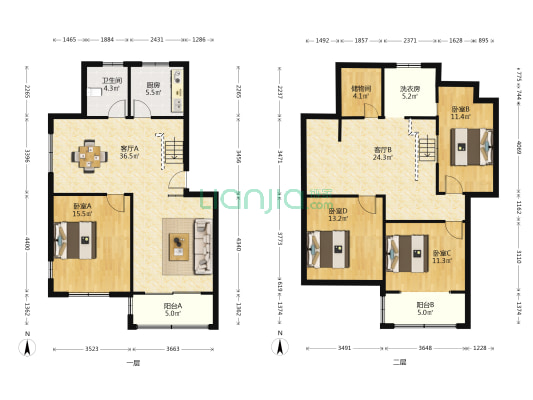 杏花北苑 4室2厅1卫 126平方