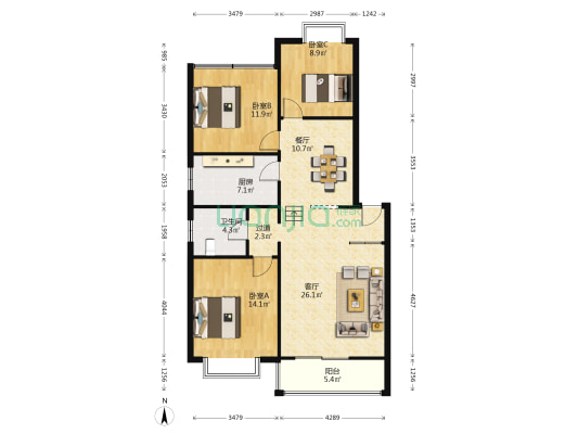 城南枫竹苑南苑 3室2厅1卫 111平方