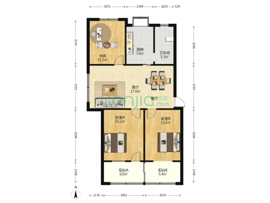 湖北省教育技术装备处 3室1厅1卫 105平方