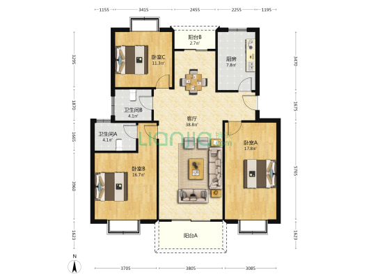 双阳新村 3室1厅2卫 218平方