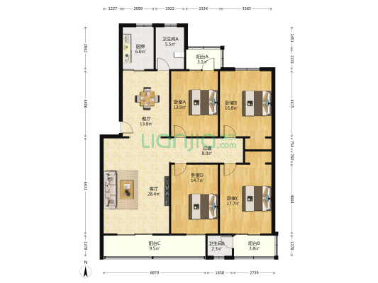 房改办小区 4室2厅2卫 163平方