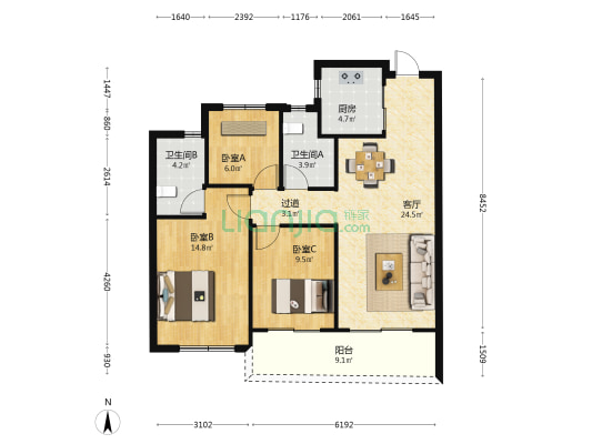 咏翠芳华轩 3室1厅2卫 98平方