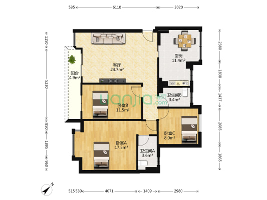 高逸华轩 3室1厅2卫 95平方