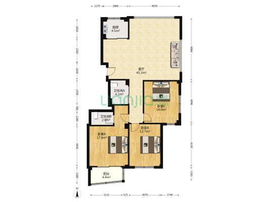 营楼花苑 3室1厅2卫 135平方