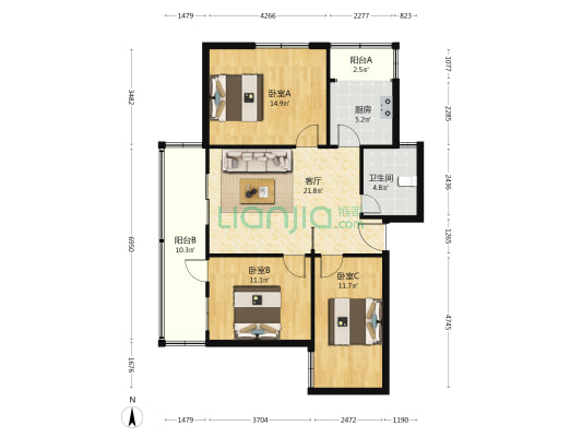黄河航运处家属院 3室1厅1卫 104平方