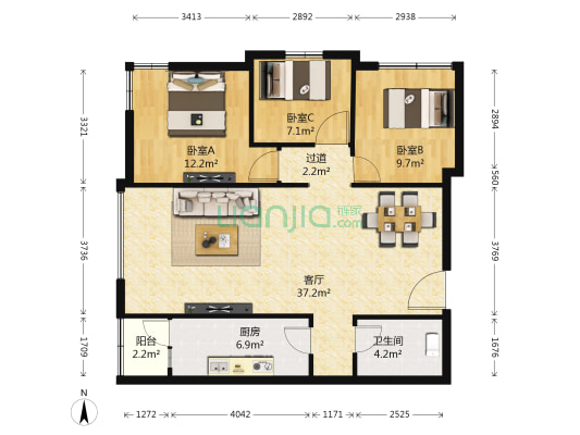 阳光100国际新城A区 3室1厅1卫 106平方