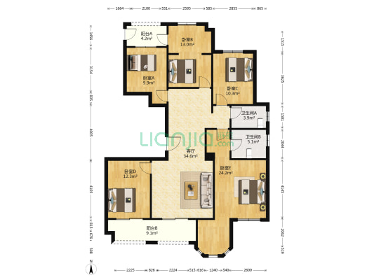 立体城揽江阁 5室1厅2卫 138平方
