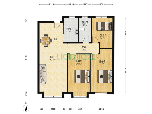 紫御宫馆 3室1厅1卫 127平方