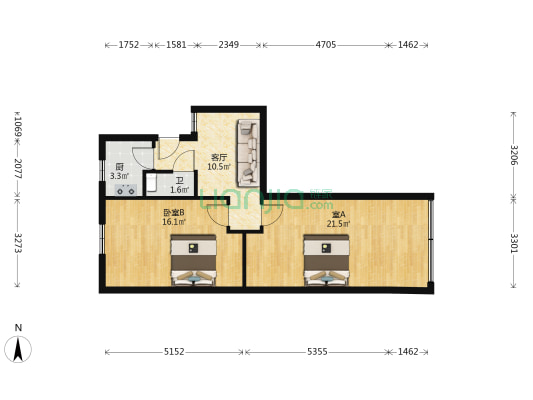 市心南路12号 2室1厅1卫 64平方