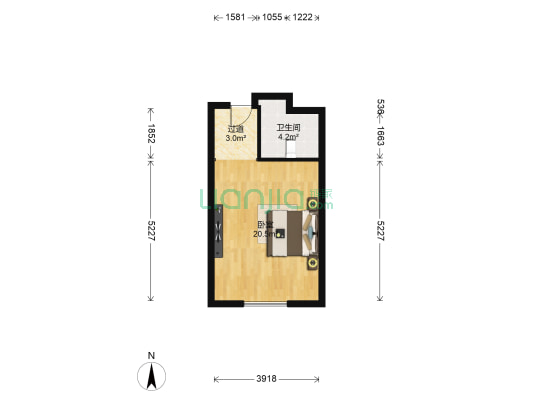 乾通国际 1室0厅1卫 44平方