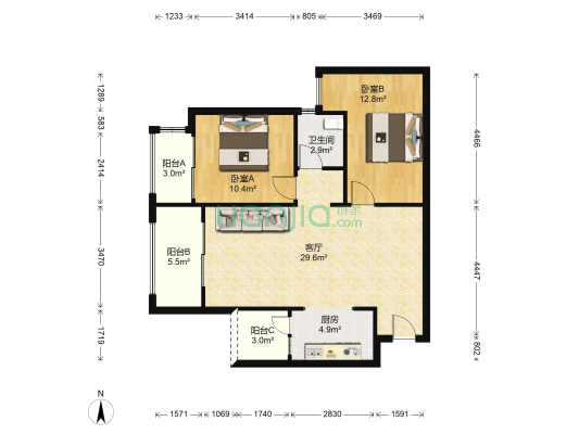 江山樾三期北 2室1厅1卫 92平方