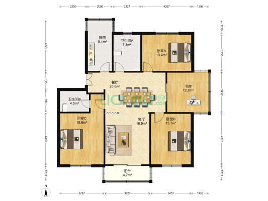 浦南园 4室2厅2卫 146平方