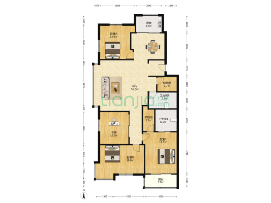 新湖花园 4室1厅2卫 168平方