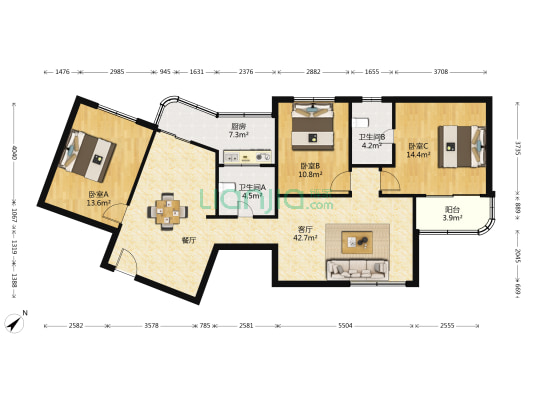 莘城公寓 3室1厅2卫 137平方