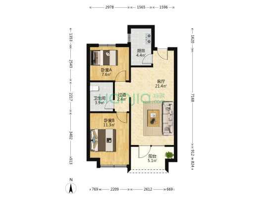首创·禧悦天海 2室1厅1卫 80平方