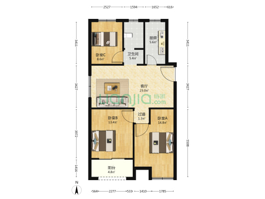 清雅轩 3室1厅1卫 105平方