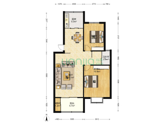 金汇康郡东区 2室1厅1卫 88平方