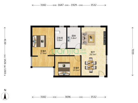 甘肃农垦家园 2室1厅1卫 93平方