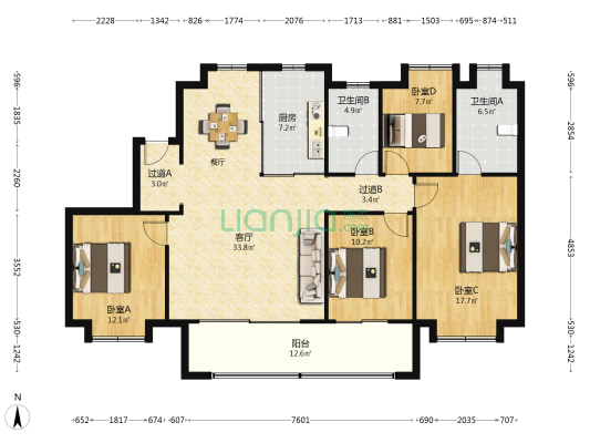 城投金地阅峯汇 4室1厅2卫 162平方