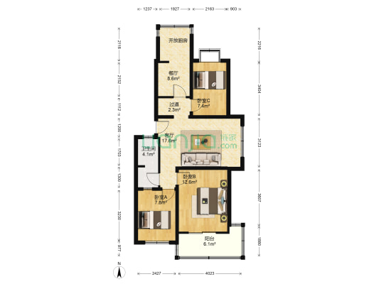 塔山西路 3室2厅1卫 85平方