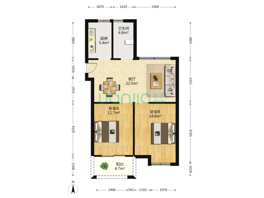 月半湾小区 2室1厅1卫 75平方