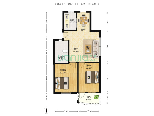 建中小区 2室1厅1卫 75平方