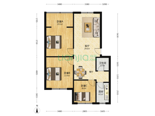 蓉都大道北一段99号 3室1厅1卫 89平方