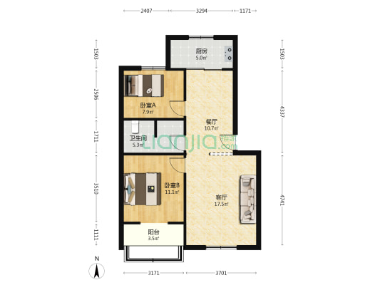 金福园北区 2室2厅1卫 64平方