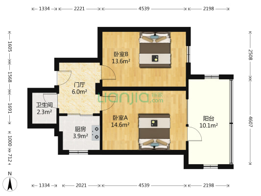滨海大厦 2室0厅1卫 57平方