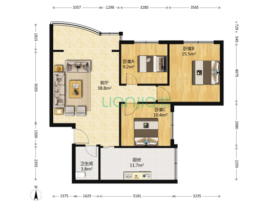 锦红苑 3室1厅1卫 88平方