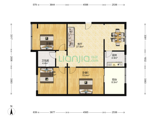 龙平路60号院 3室2厅1卫 114平方